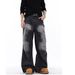 Men's Clothing Retro Distressed Lightning Crack Flared Jeans Color Matching Cleanfit Loose Casual Wide Leg Flared Trousers_viptrois.com