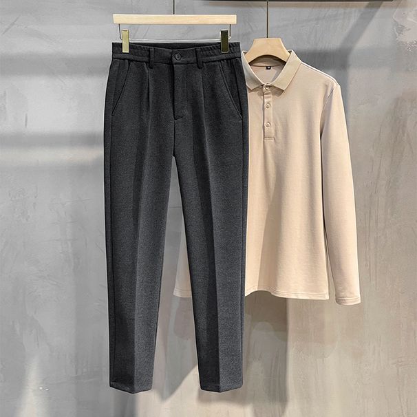Men's Slim Fit Woolen Trousers High End Business Casual Style Straight Leg Cropped Dress Trousers for Spring Autumn And Winter_viptrois.com