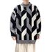 Pure Anyang Men' Autumn And Winter Thickened Half Turtleneck Trendy Brand Retro Contrat Color Caual Knitted Sweater_viptrois.com