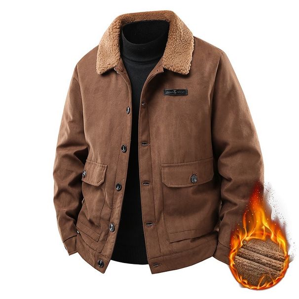 2025 Autumn And Winter Middle-aged And Young Men's Jacket With Deer Skin Overlay Thick Workwear Casual Lapel Men's Warm Cotton Jacket_viptrois.com