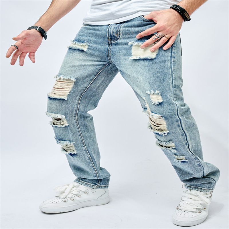 New Casual Jeans Men's American Trend Loose Fitting High Street Wide Leg Pants Selfie_viptrois.com