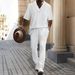 Men's Clothing Men's Casual Short Sleeved Trousers Sweetheart Collar Solid Color Versatile Jacquard Summer Suit_viptrois.com