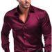 Burgundy Men's Business Casual Long Sleeve Commuter Work Shirt Glossy Reflective Silky Satin_viptrois.com