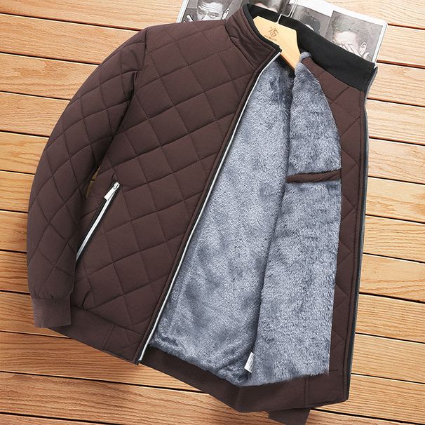 Men's Winter Jacket Stand up Collar Fleece Lined Thickened Dad Style Loose Fit Warm Cotton Coat Fashionable And Versatile Outerwear_viptrois.com
