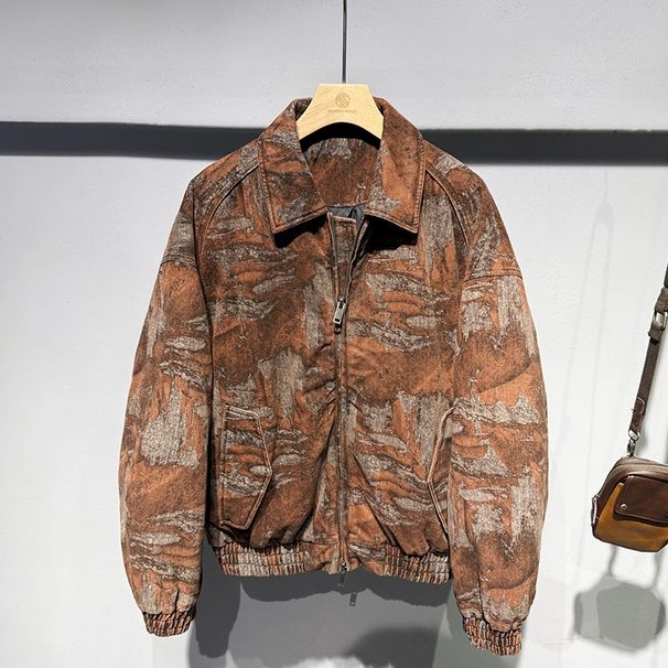 Winter New Trendy Personality Retro Crisp Camouflage Turn-Down Collar White Duck Down Jacket Warm Loose Coat_viptrois.com