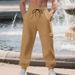 Men's Fleece Lined Cargo Pants Casual Loose Fit Long Trousers Multi Pocket Autumn Winter Drawstring_viptrois.com