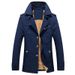 Men’s Washed Cotton Jacket – Fleece-Lined Winter Coat With Stand Collar & Button Closure (M-5XL)_viptrois.com