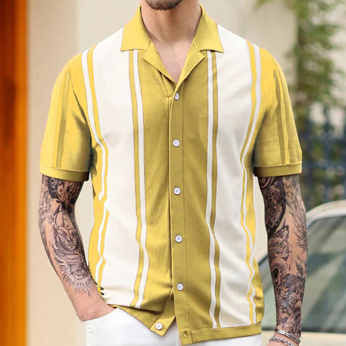 Men's Clothing Summer Patchwork Contrast Sweater Lapel Business Polo Shirt_viptrois.com