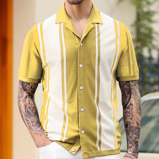 Men's Clothing Summer Patchwork Contrast Sweater Lapel Business Polo Shirt_viptrois.com