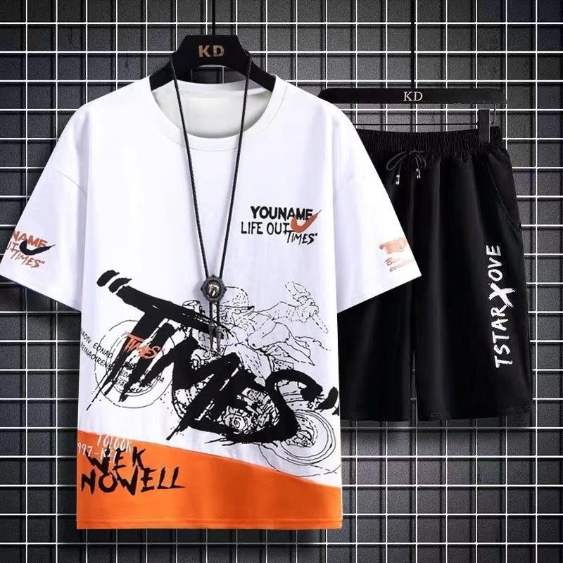 Men's Quick-Dry Summer Sportswear Set Short Sleeve T-Shirt & Shorts Athletic Outfit Teen Boy Gym Running Casual Wear_viptrois.com