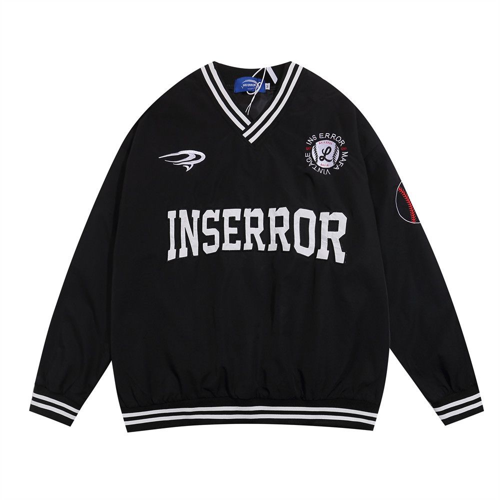 Letter Embroidery V-Neck Pullover Top Men, Ins Style American Street Fashion Casual Sports Baseball Sweatshirt, Loose_viptrois.com
