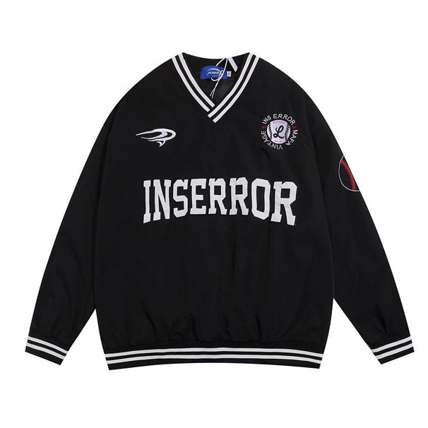 Letter Embroidery V-Neck Pullover Top Men, Ins Style American Street Fashion Casual Sports Baseball Sweatshirt, Loose_viptrois.com