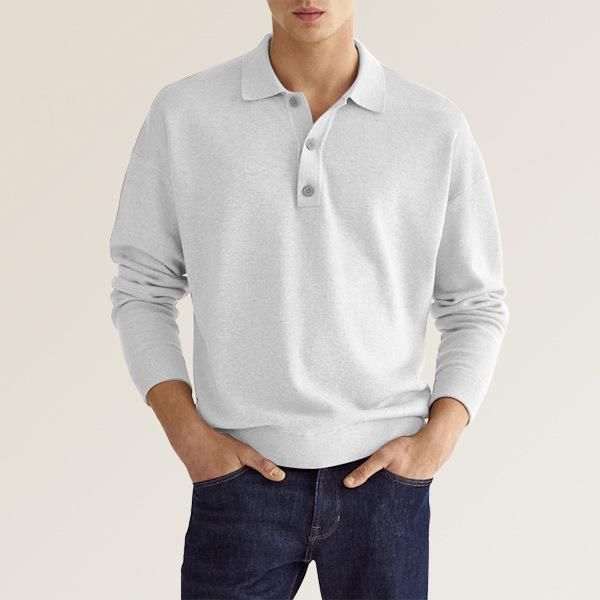 Men's Clothing Long Sleeve V Neck Button Men's Casual Tops Polo Shirt_viptrois.com