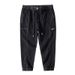 Large Size Men's Spring And Summer New American Nine-point Pants Men's Elastic Waist Multi-bag Overalls Men's Solid Color Tied-foot Jeans_viptrois.com