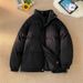 Stand Collar Silk Men's Winter Coat Trendy Puffer Short Loose Solid Color Windproof Cotton Jacket_viptrois.com