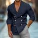 Men's Spring And Autumn Double Breasted Lapel Solid Color Cotton And Linen Casual Shirt Long Sleeved Men's Shirt_viptrois.com