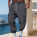 Men's Fleece Overalls American Style Autumn Winter Multi Pocket Drawstring Sports Casual Trousers Solid Color_viptrois.com