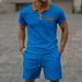 Men's Waffle Knit Short Sleeve Shirt & Shorts Set - Lapel Collar With Chest Pocket, Breathable Summer Matching Outfit_viptrois.com