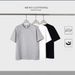 First Eve Summer New Shoulder Short Sleeve Men's Splicing Threaded T-Shirt Crew Neck Simple Solid Color Trendy Men's Top_viptrois.com
