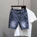 Large Size Blue Denim Shorts, Haren Straight Leg Loose Fit Five Quarter Pants, Heavy-duty Washed And Worn Horse Pants_viptrois.com