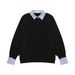 Contrast Color Splicing Shirt Collar Sweater Men's And Women's Autumn Long-sleeved Lapel Loose Couple Design Top_viptrois.com