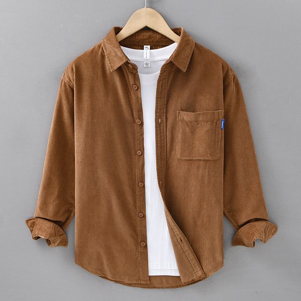 Retro Corduroy Shirt Men's Long Sleeved Autumn Artistic Loose Casual Simple Shirt Pure Cotton Jacket_viptrois.com