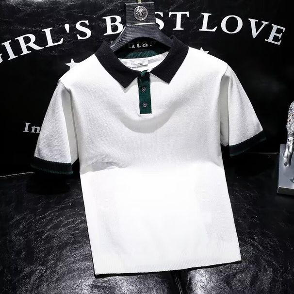 Men's Clothing Summer New Lapel All Match Business Polo Shirt Men's Slim Striped Short Sleeved T Shirt Breathable Handsome Men's T_viptrois.com