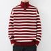 Striped loose sweater for young men in autumn and winter, loose and high-quality knitted half high neck base sweater_viptrois.com