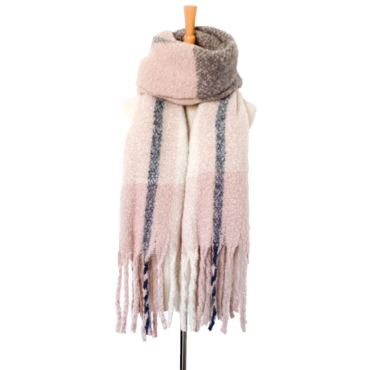 Unisex Coarse fringe coarse braid circle sand check scarf thickened double sided splicing scarf shawl_viptrois.com