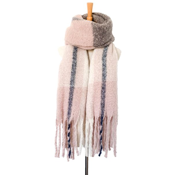 Unisex Coarse fringe coarse braid circle sand check scarf thickened double sided splicing scarf shawl_viptrois.com