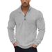 American Style Casual Stand Collar Zipper Pullover Loose Knitted Patchwork Jacquard Autumn Winter Long Sleeve Sweatshirt_viptrois.com