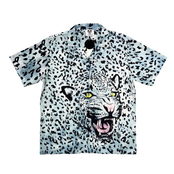 Men's Clothing Leisure West Coast Fashion Brand Three Dimensional Leopard Head Print Cuban Collar Retro Short Sleeved Shirt Men_viptrois.com