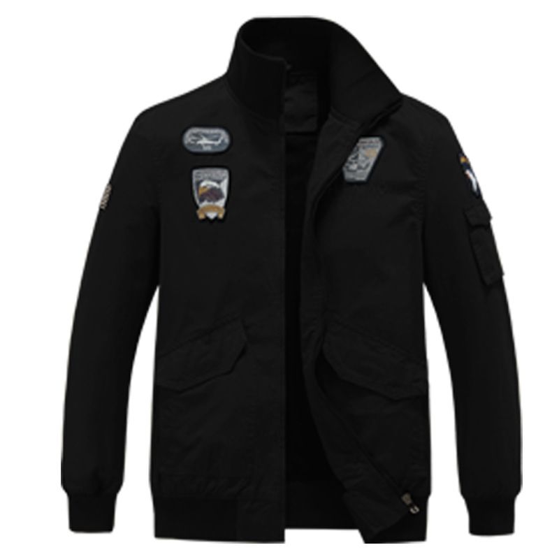 Men's Clothing Men's Vintage Work Jacket With Stand Collar & Embroidery - Lightweight & Heavyweight Options In Black, Khaki, Army Green_viptrois.com