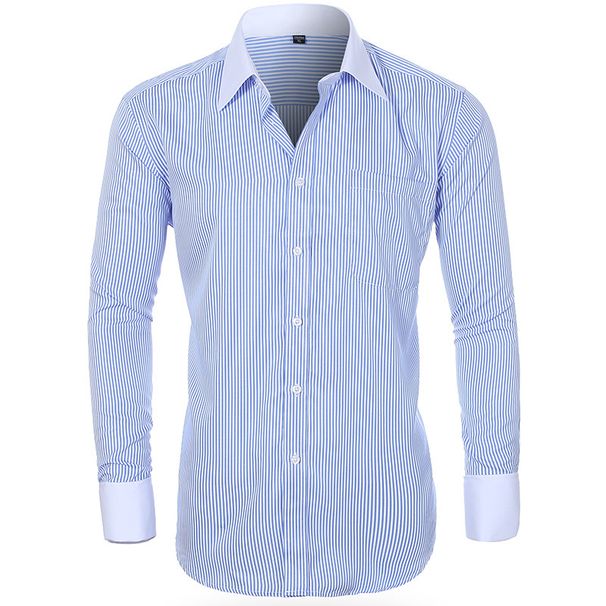 Men's Clothing Spring And Summer New Shirt Men's Iron Free Long Sleeved Shirt Hot Selling Solid Color Striped Inch Shirt_viptrois.com