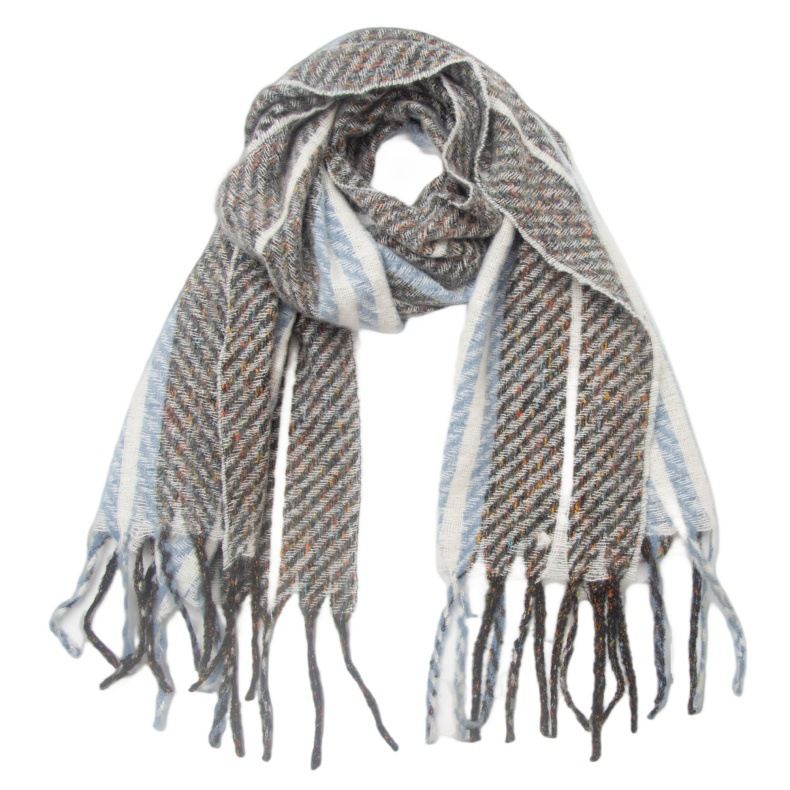 Unisex Scarf with floral fringe striped scarf shawl_viptrois.com