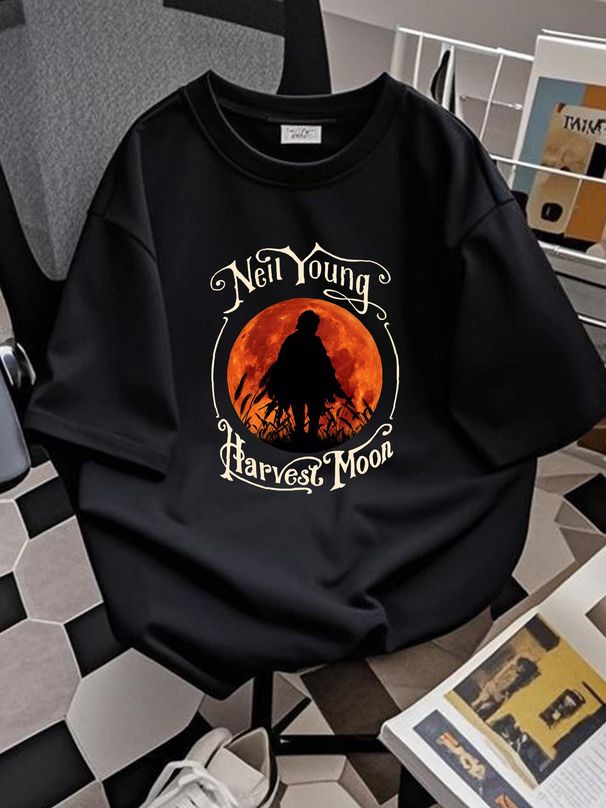 Neil Young Harvest Moon Halloween T Shirt Breathable Soft Summer Homme Designer Clothes Casual Versatile Stretched Unisex Top For Everyday Wear_viptrois.com