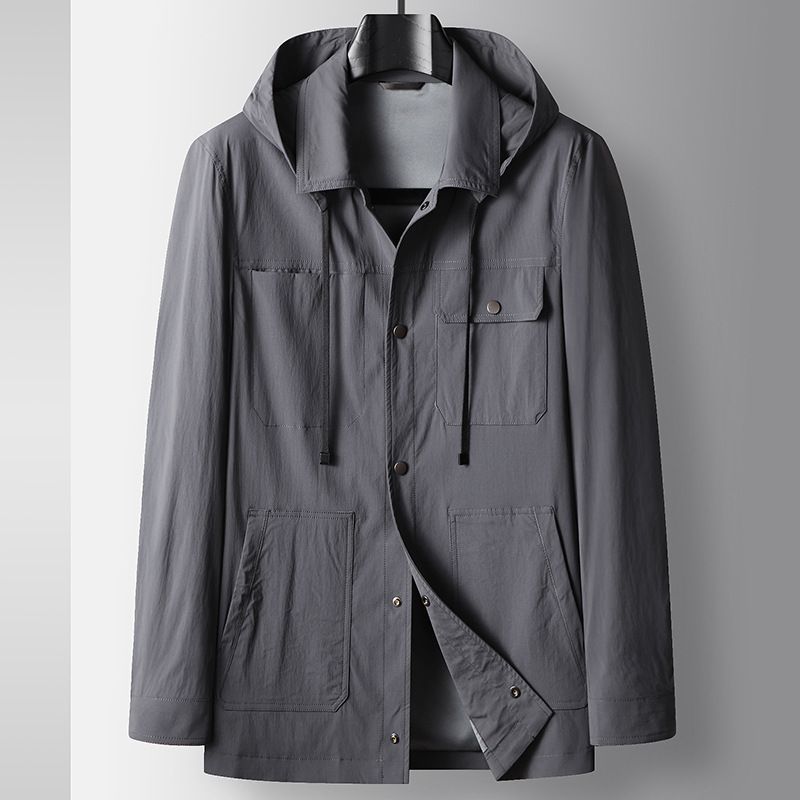Men's Clothing jacket spring and autumn style detachable hood middle aged and young single breasted light luxury business casual lapel jacket trend_viptrois.com