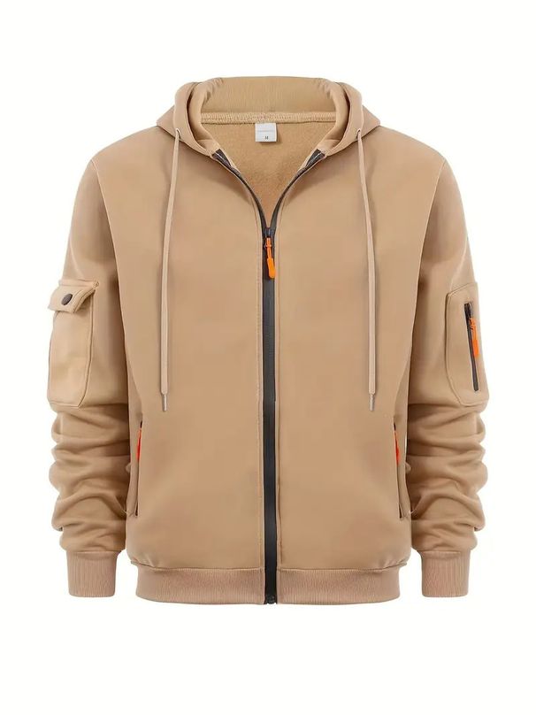 Men's Fashion Zip-Up Hoodie With Arm Pockets – Winter Casual Sports Jacket For Men, Warm Fleece Lining, Loose Fit, Stylish Streetwear_viptrois.com
