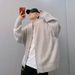 Loom Autumn Winter Trendy Stand Collar Loose Drop Shoulder Lazy Style Zipper Knitted Sweater Cardigan Student Couple Casual_viptrois.com