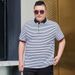 Men's Clothing summer plus size short-sleeved T-shirt fat guy half-sleeved striped T-shirt fat man top 195_viptrois.com