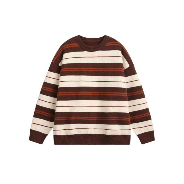 Amican Striped Round Neck Men's And Women's Knitted Sweat, Autumn Trendy Brand Loose Fitting Inn Lay_viptrois.com