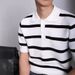 Men's Clothing Knitted Striped Shirt Short Sleeved Business Casual Ice Silk Lapel Half Sleeved Top T Shirt_viptrois.com