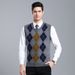 Men's Wool Knit Vest Winter Warm Sleeveless Diamond Pattern V-Neck Pullover Waistcoat For Casual Wear_viptrois.com