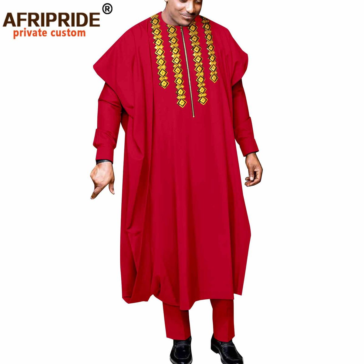Men's clothing African ethnic solid color cotton men's casual jacket + pants + coat_viptrois.com