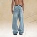 American Style Distressed Washed Loose Slimming Wide-Leg Jeans Casual Straight Pants_viptrois.com