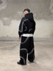 2025 Cool And Handsome Fried Street! Dark Personalized Splicing Hooded Sweater Suit, A Must For Fashionable Men_viptrois.com