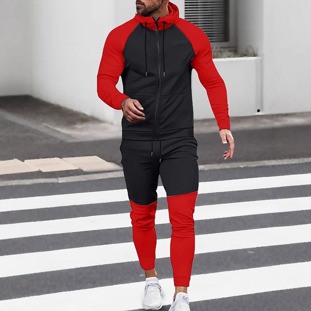 Men's Clothing Autumn And Winter Men's Casual Sports Suits Fashionable Color Matching Hooded Zipper Jacket And Trousers Suit_viptrois.com