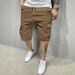 Men's Summer Workwear Casual Shorts European Size Five Point Drawstring Loose Straight Leg With Multi Pockets Solid Color Trendy Brand_viptrois.com