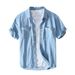 Men's Clothing White Simple Short Sleeved Shirt Casual Youth Denim Shirt Jacket_viptrois.com