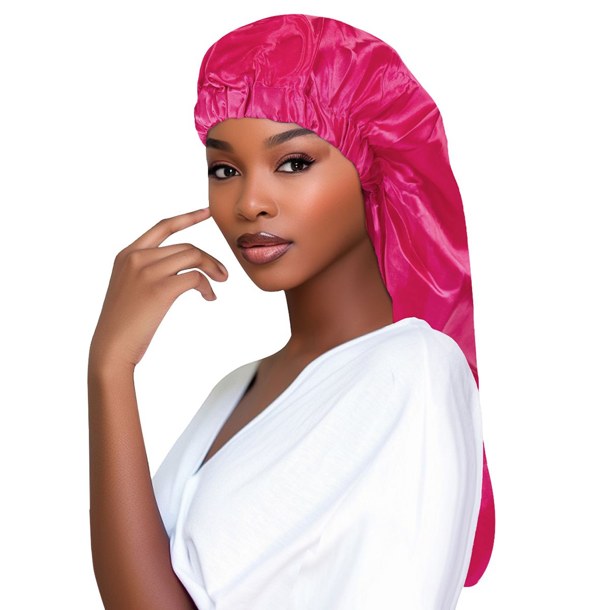 New Elastic Satin Nightcap Women's Home Long Tail Hair Care Cap Shower Cap Beauty Salon Hat_viptrois.com